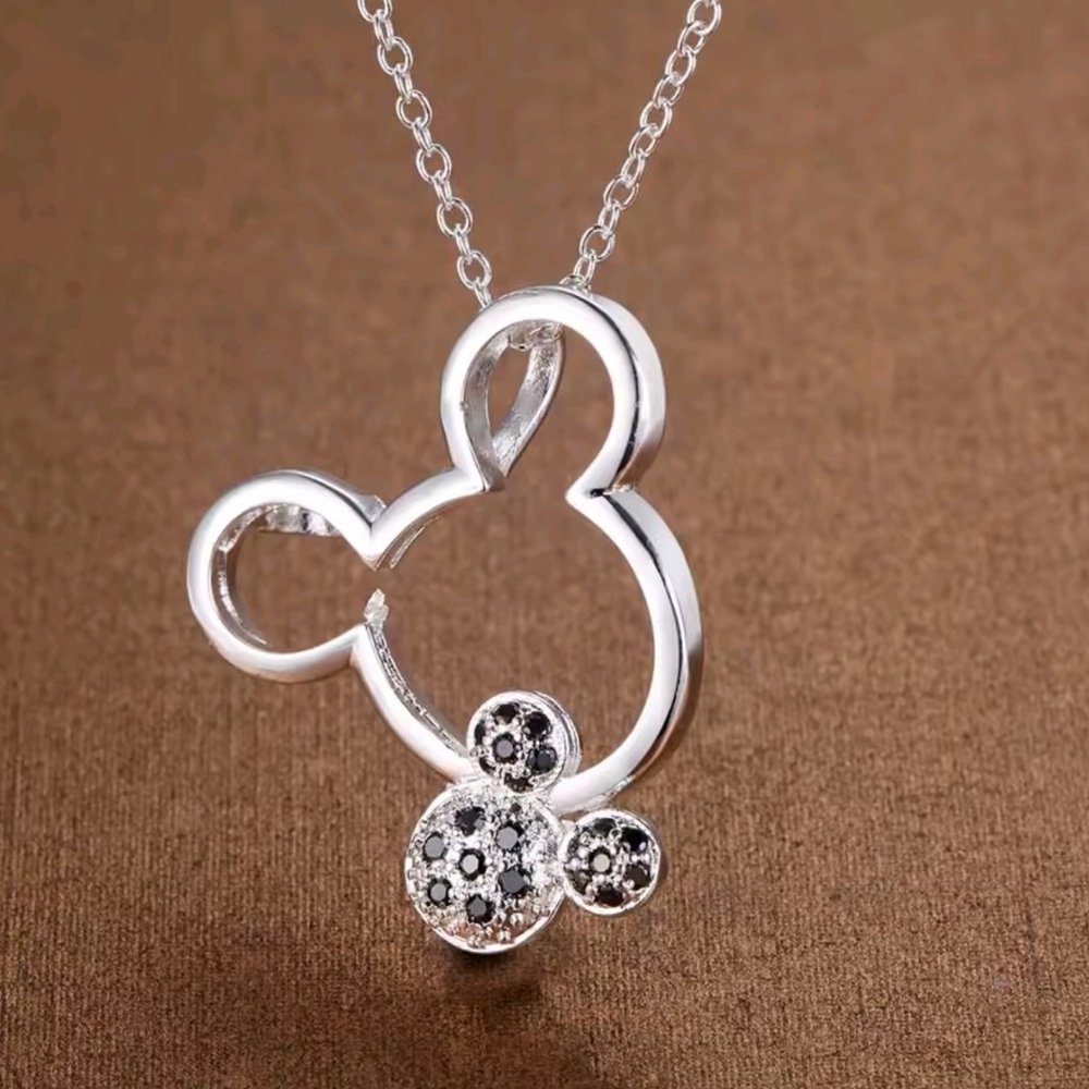 Disney Style Mouse Ears Necklace S925 Silver AAA Zircon Mickey Inspired Jewelry